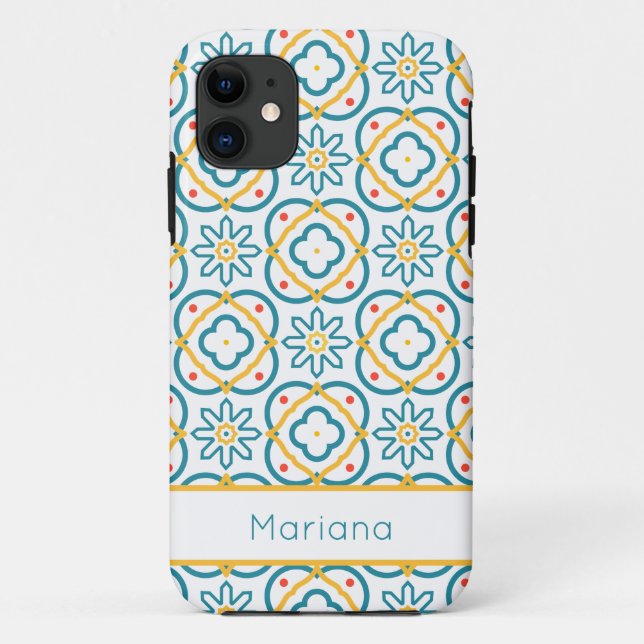 Spanish Tiles Blue Yellow and White Personalised Case-Mate iPhone Case (Back)