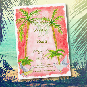 Spanish, Tropical Watercolor Wedding Save the Date Invitation