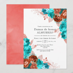 Spanish Turquoise and Coral Bridesmaids Luncheon Invitation