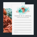 Spanish Turquoise and Coral Floral Bridal Advice Card<br><div class="desc">Turquoise and coral roses and tropical foliage summer bridal advice for bride-to-be cards designed to be quickly and easily customised in Spanish.</div>