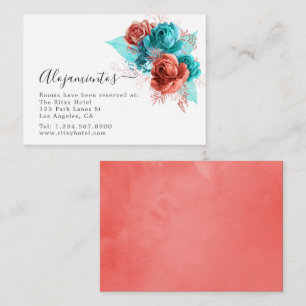 Spanish Turquoise and Coral Wedding Accommodations Enclosure Card