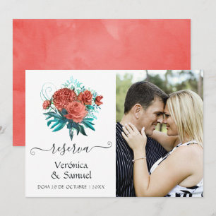 Spanish Turquoise and Coral Wedding Save the Date