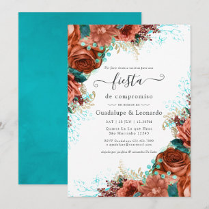 Spanish Turquoise & Coral Floral Engagement Party Invitation