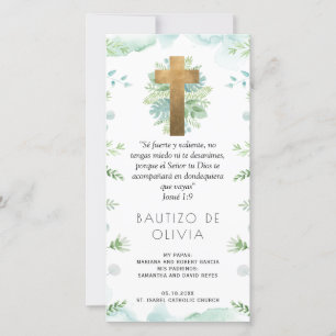 Spanish, Turquoise Greenery Baptism Bookmark Favou Thank You Card
