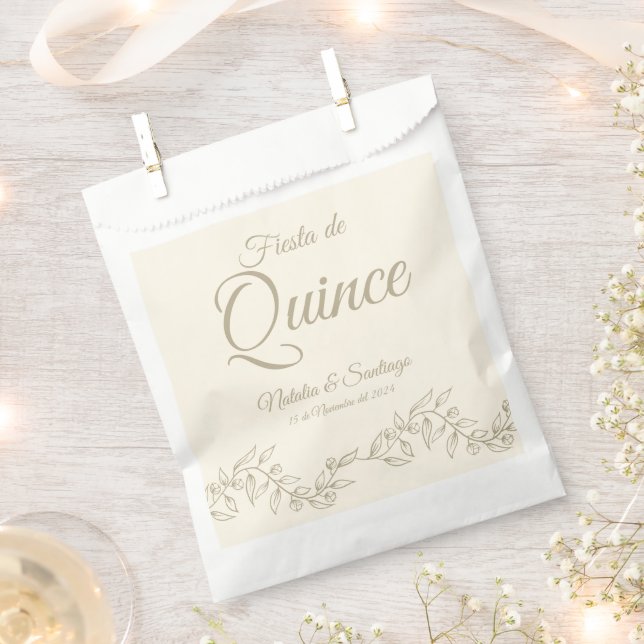 Spanish Twins Fiesta de Quince Champagne Botanical Favour Bags (Clipped)
