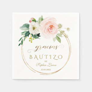 Spanish Unique Pink Blush Floral Gold Bautizo Napkin