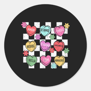 Spanish Valentine Conversation Heart Feliz San Val Classic Round Sticker