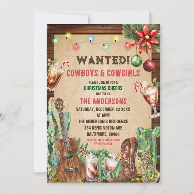 Spanish Vaquero Cactus Christmas 50 Años Birthday Invitation (Front)