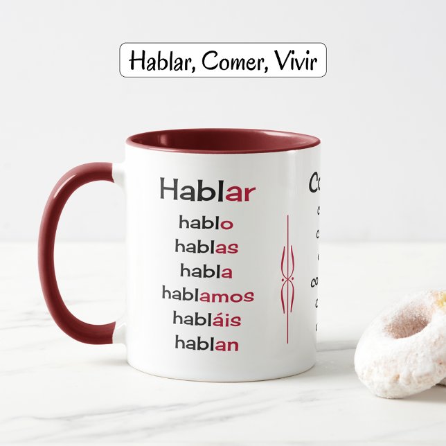 Spanish verbs learning teaching mug (Combo mug maroon option)