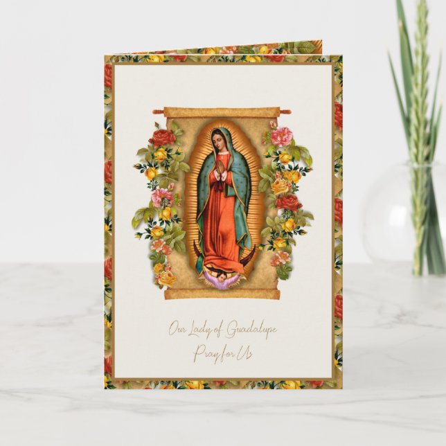 Spanish Virgin Guadalupe Roses with Rosary Thank You Card (Front)