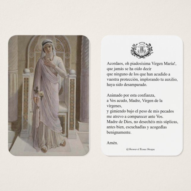 Spanish Virgin Mary Prayer Memorare Holy Card (Front & Back)