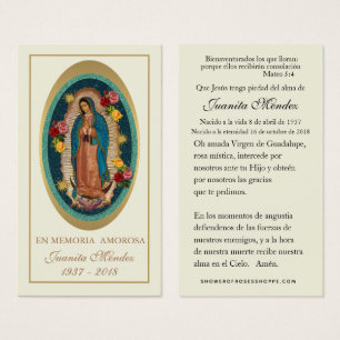 Spanish Virgin Mary Roses Funeral Prayer Card