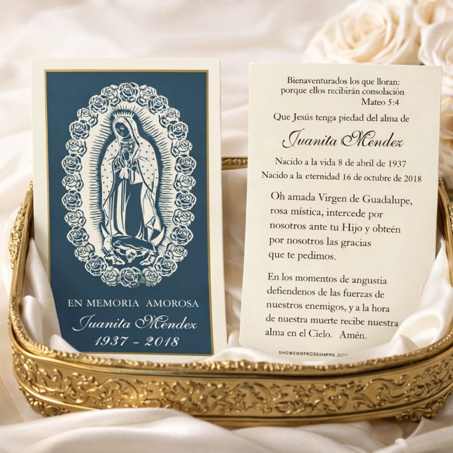 Spanish Virgin Mary Roses Funeral Prayer Card (Creator Uploaded)