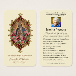 Spanish Virgin Mary Roses Religious Funeral Card