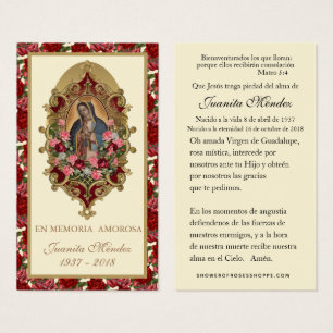 Spanish Virgin Mary Roses Religious Prayer Card