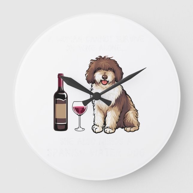 Spanish Water and wine Funny dog 1 Large Clock (Front)