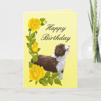 Spanish Water Dog and Yellow Roses - Birthday Card