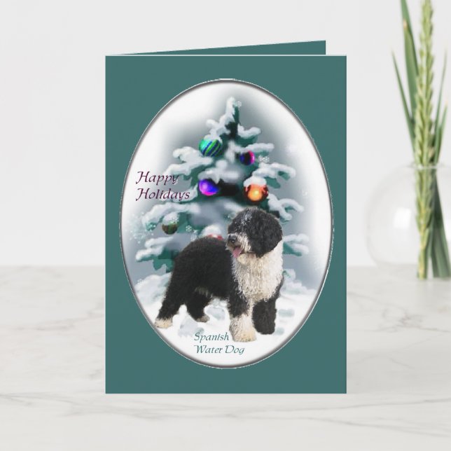 Spanish Water Dog Christmas Gifts Holiday Card (Front)