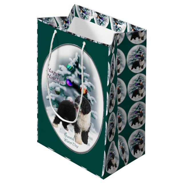 Spanish Water Dog Christmas Medium Gift Bag (Front Angled)