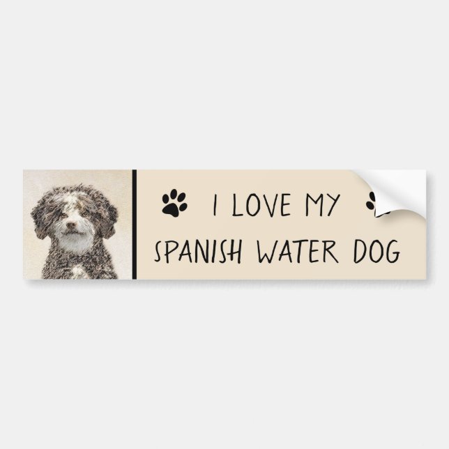 Spanish Water Dog Painting - Cute Original Dog Art Bumper Sticker (Front)