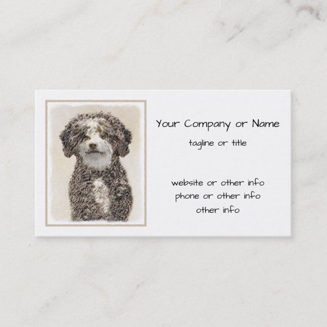Spanish Water Dog Painting - Cute Original Dog Art Business Card (Front)