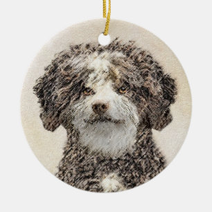 Spanish Water Dog Painting - Cute Original Dog Art Ceramic Tree Decoration