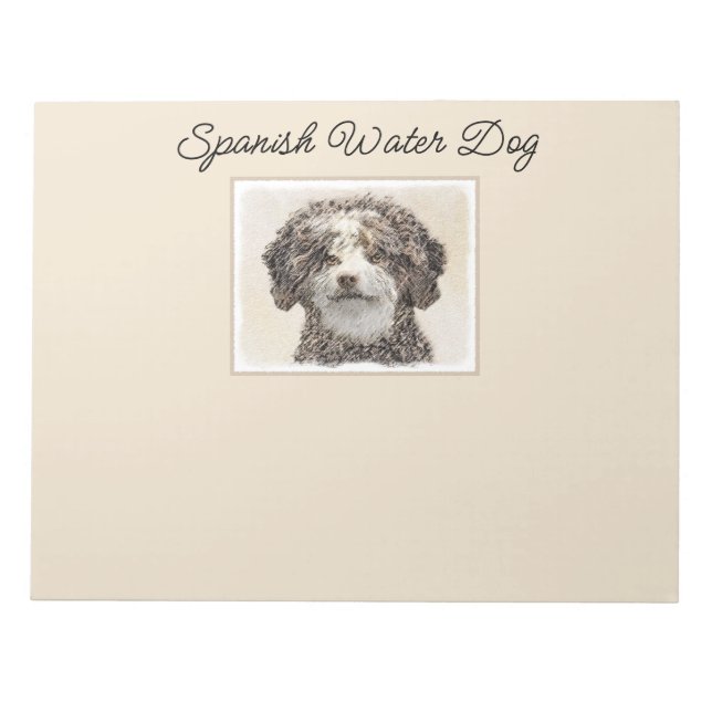 Spanish Water Dog Painting - Cute Original Dog Art Notepad (Front)