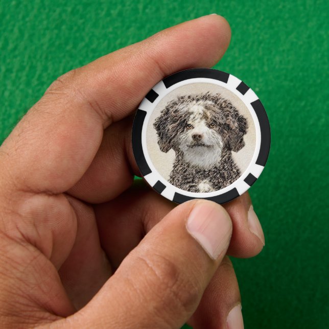 Spanish Water Dog Painting - Cute Original Dog Art Poker Chips (Hand)