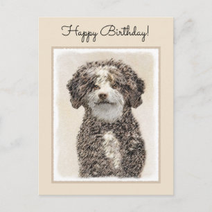 Spanish Water Dog Painting - Cute Original Dog Art Postcard