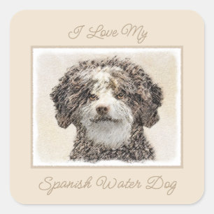 Spanish Water Dog Painting - Cute Original Dog Art Square Sticker