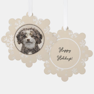 Spanish Water Dog Painting - Cute Original Dog Art Tree Decoration Card