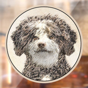 Spanish Water Dog Painting - Cute Original Dog Art Window Cling