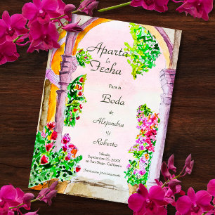 Spanish, Watercolor Old Town Wedding Save the Date Invitation