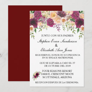 Spanish Wedding Burgundy Rosa Blush Floral Invitation