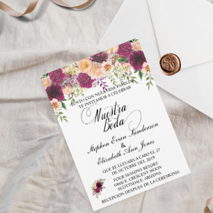 Spanish Wedding Burgundy Rosa Blush Floral Invitation