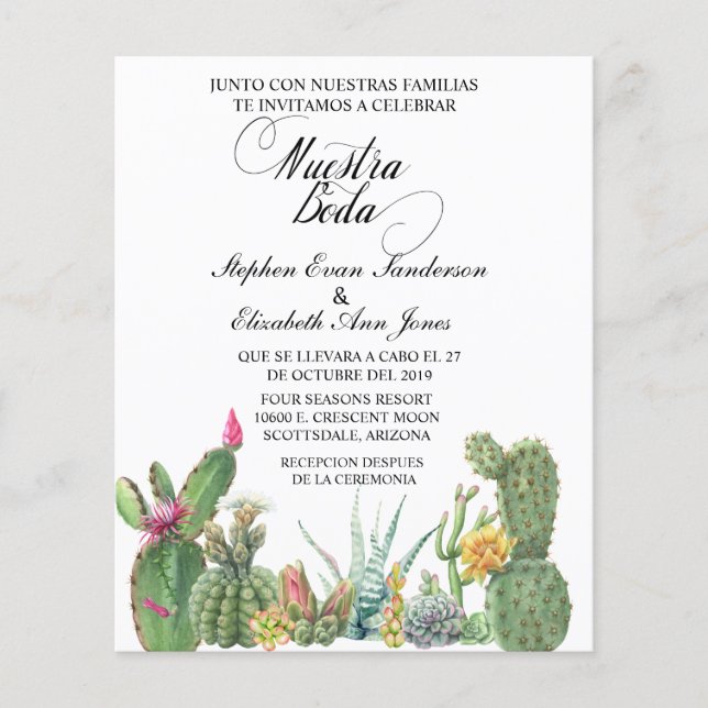 Spanish Wedding Cactus Succulent Garden Invitation Flyer (Front)