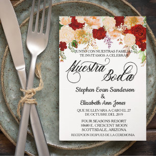 Spanish Wedding Coral Burgundy Nuestra Boda Invitation