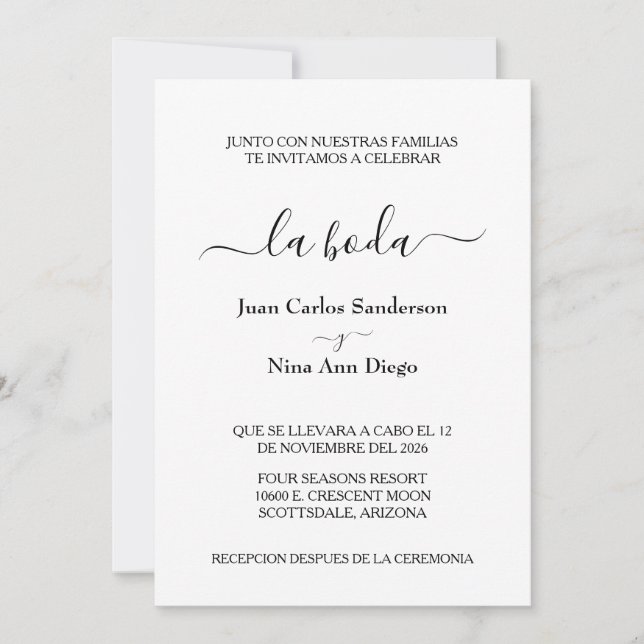 Spanish Wedding Formal Nuestra Boda Invitations (Front)