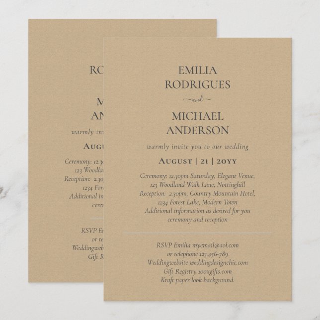 Spanish Wedding Invitation BILINGUAL Nuestra Boda (Front/Back)