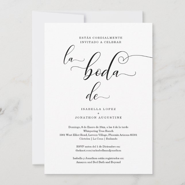 Spanish Wedding Invite All in One w- RSVP Registry (Front)