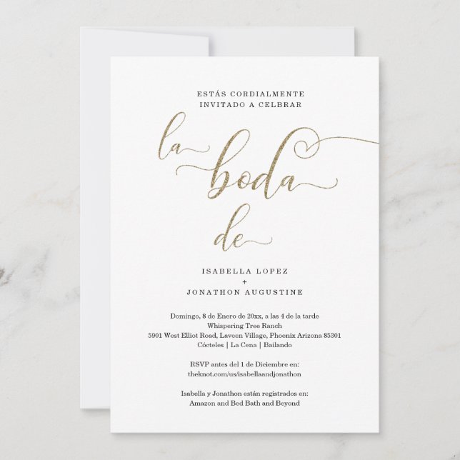 Spanish Wedding Invite All in One w- RSVP Registry (Front)