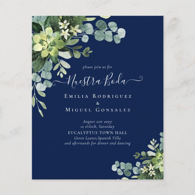 Spanish Wedding NUESTRA BODA Eucalyptus Greenery Flyer (Front)