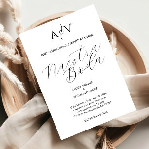 Spanish Wedding Nuestra Boda Monogram Minimalist  Invitation