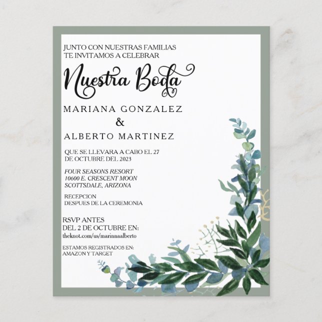 Spanish Wedding Nuestra Boda RSVP Eucalyptus  (Front)