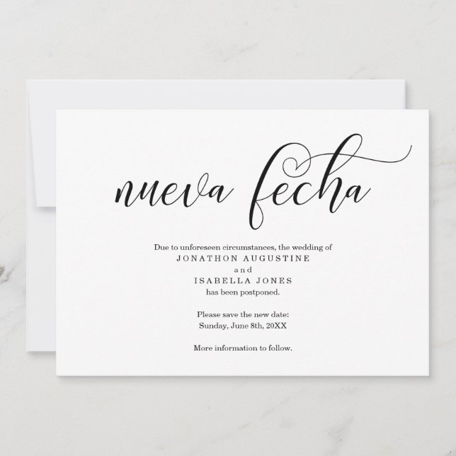 Spanish Wedding Postponement Announcement (Front)