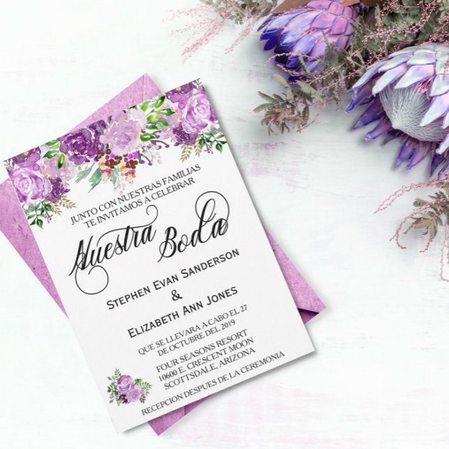 Spanish Wedding Rose Purple Lavender Nuestra Boda Invitation (Creator Uploaded)