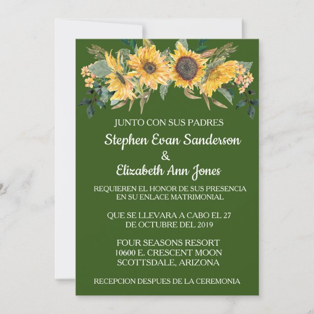 Spanish Wedding Sunflwoer Floral Navy Invitation (Front)