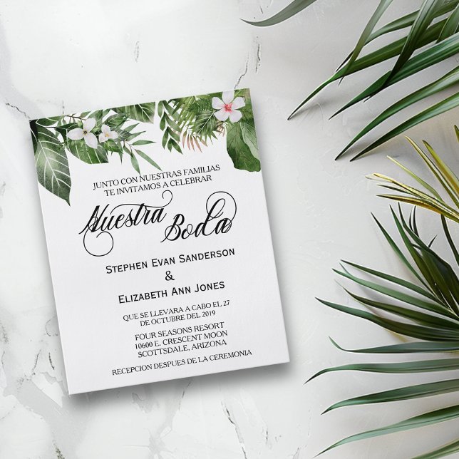 Spanish Wedding Tropical Leaves Nuestra Boda Invit Flyer (Creator Uploaded)