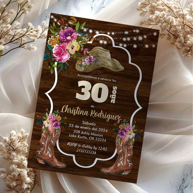 Spanish Western Cowboy Colourful Floral Birthday Invitation (Creator Uploaded)