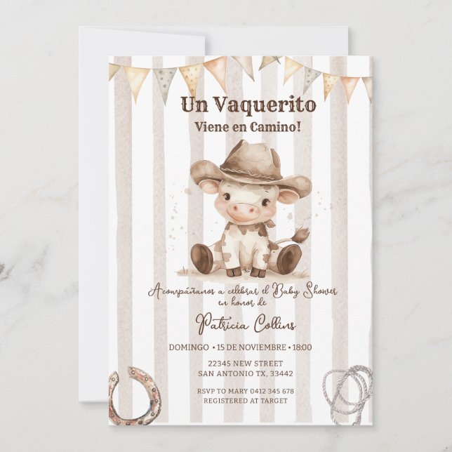 Spanish Western Vaquerito Cowboy Baby Shower Invitation (Front)